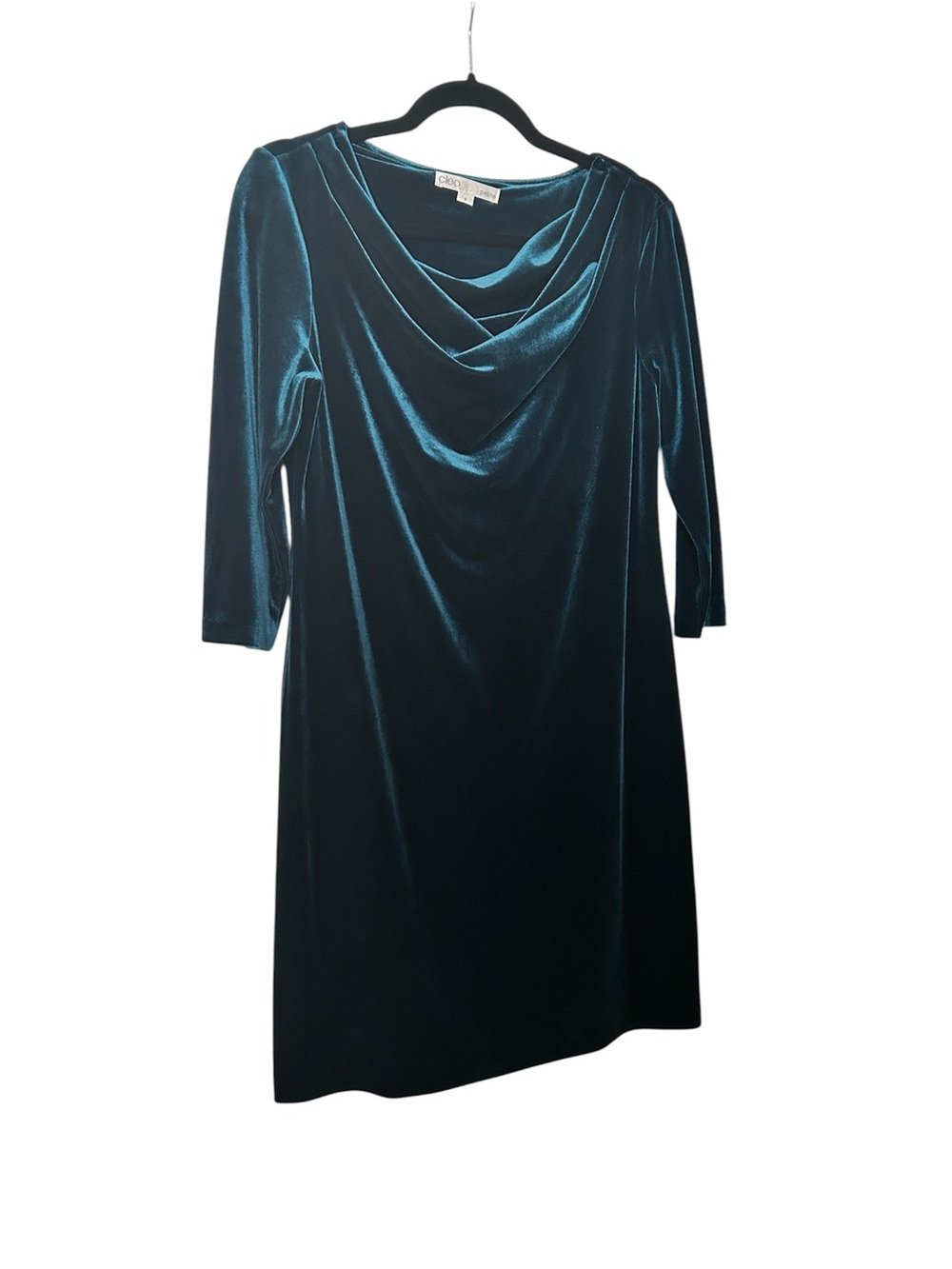 Chico's Teal Velvet Cowl Neck Long Sleeve Dress